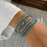 Conjunto de pulseras bohemias con cuentas en tono turquesa